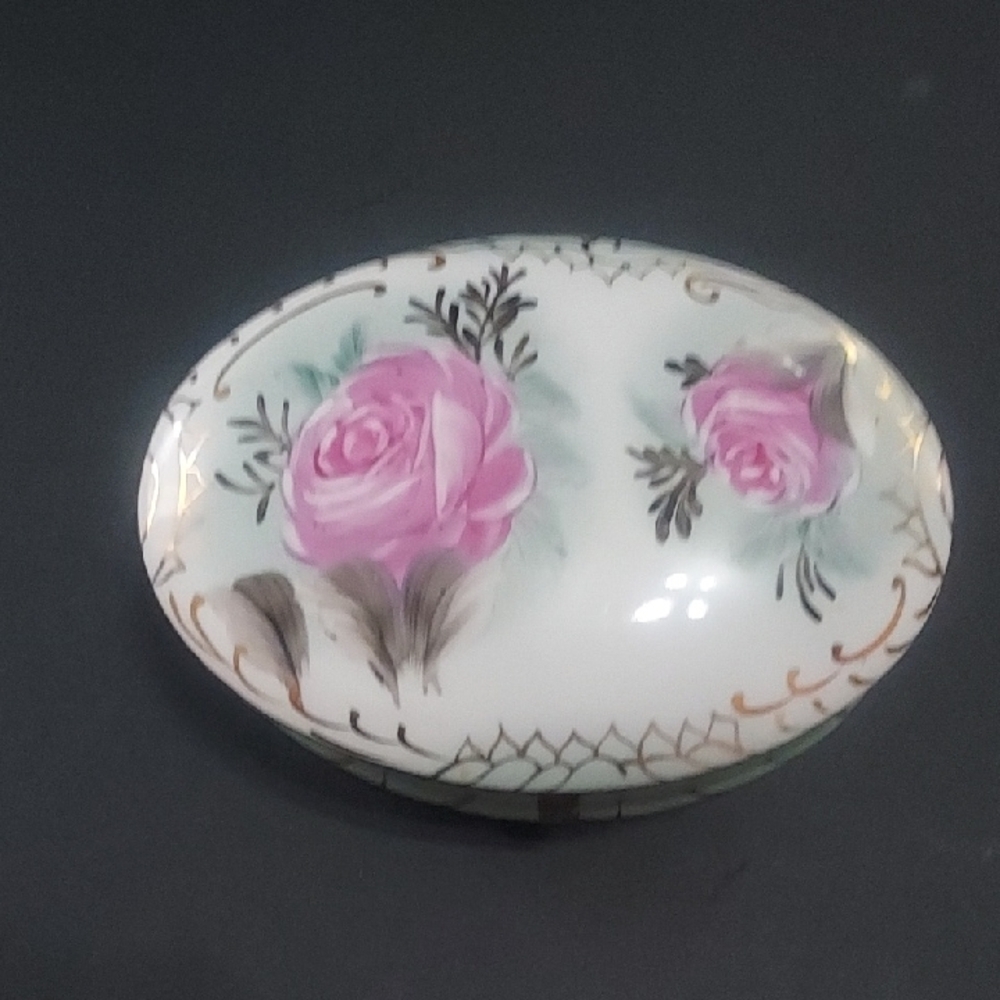 Limoges China Large Floral Jewerly Box,Pink Multi GUC